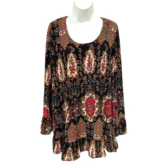Show Me your Mumu Margot black patterned bell sleeve boho mini dress size small - Picture 3 of 8